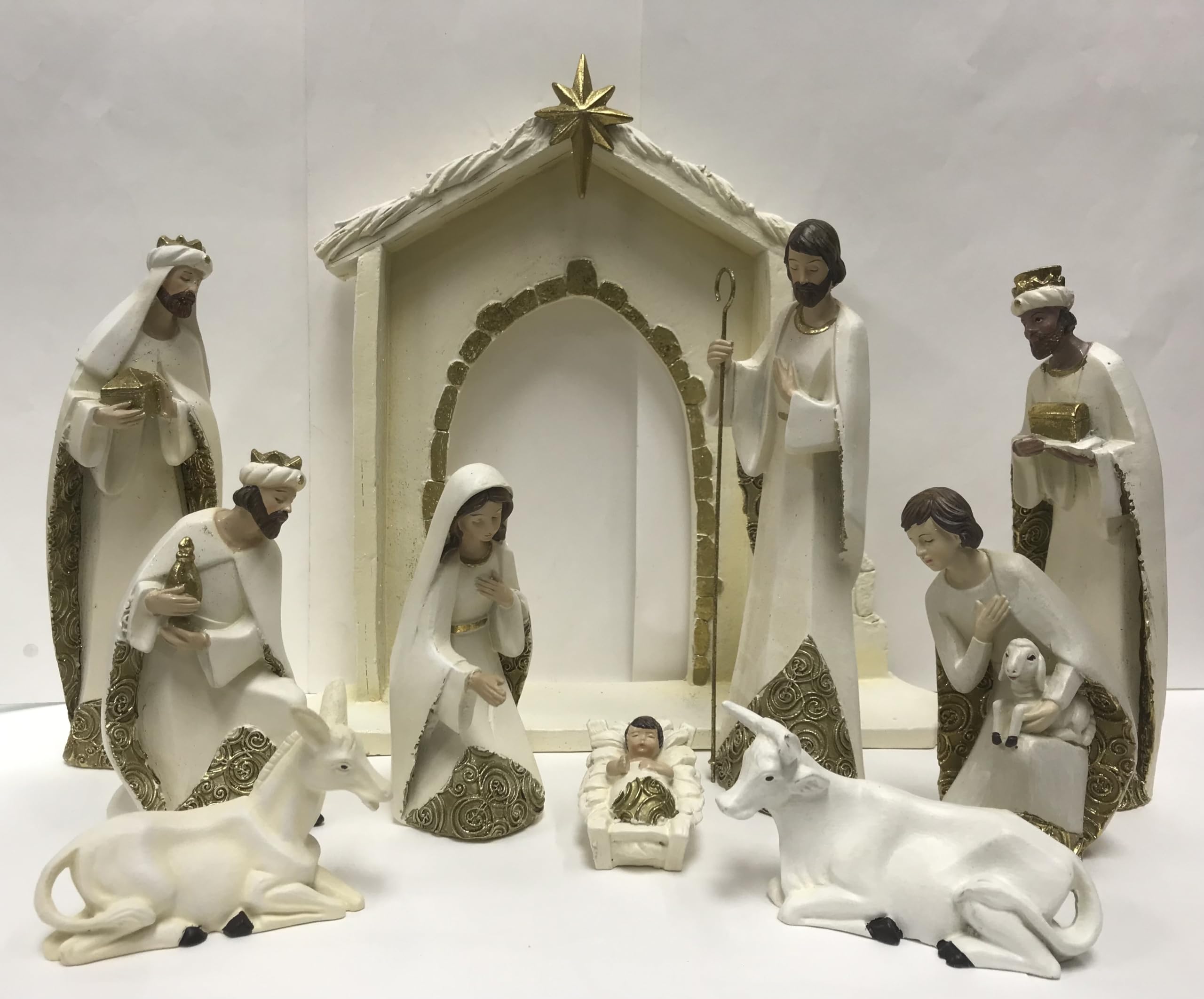 Roman Ivory and Gold Christmas Nativity 10 Piece Set Holiday Decoration New 31379
