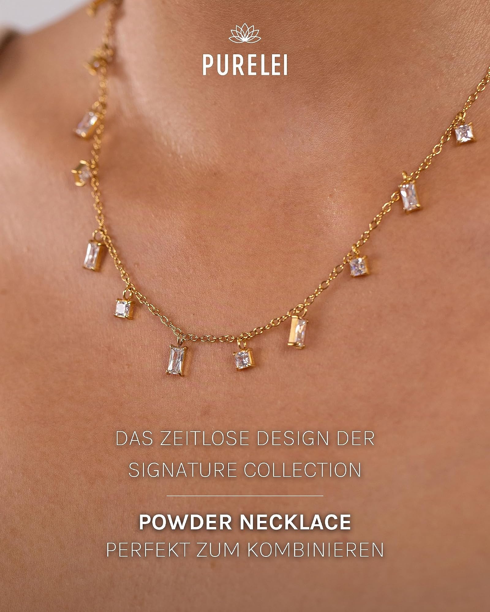 Purelei Powder - Collana da donna in acciaio inox resistente, impermeabile, lunghezza regolabile da 40 a 45 cm, per un look personalizzato
