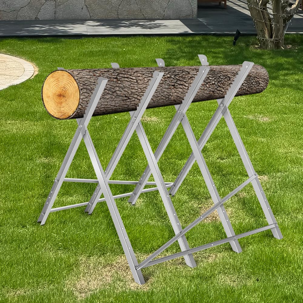 homewell Chevalet de Sciage en Acier, Couper le Bois, Pliable, Cadre de Scie de Jardin Chevalet de Tronçonneuse Support de Scie à Main Capacité de Charge Jusqu'à 150kg (4 Colonnes)