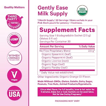 Pink Stork No Flow Organic Sage Tea, Citrus Mint Flavor, 15 Sachets | Dry Up Breast Milk Supply, Ease Milk Production, Wean Lactation Naturally, Hot or Iced, Postpartum Essentials