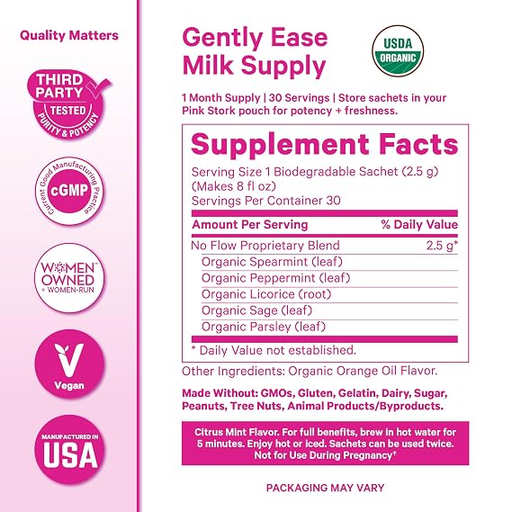 Pink Stork No Flow Organic Sage Tea, Citrus Mint Flavor, 15 Sachets | Dry Up Breast Milk Supply, Ease Milk Production, Wean Lactation Naturally, Hot or Iced, Postpartum Essentials