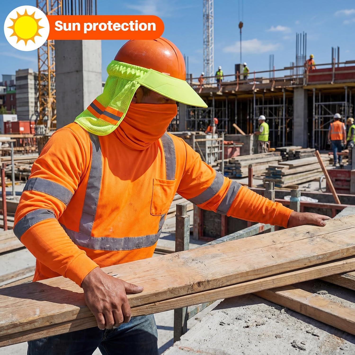 Chicingyou 8 Pcs Class 3 High Visibility Shirts for Men, Hi Vis Reflective Long Sleeve Safety Shirts, UV Protection Breathable Mask with Full Brim Hard Hat for Construction Outdoor