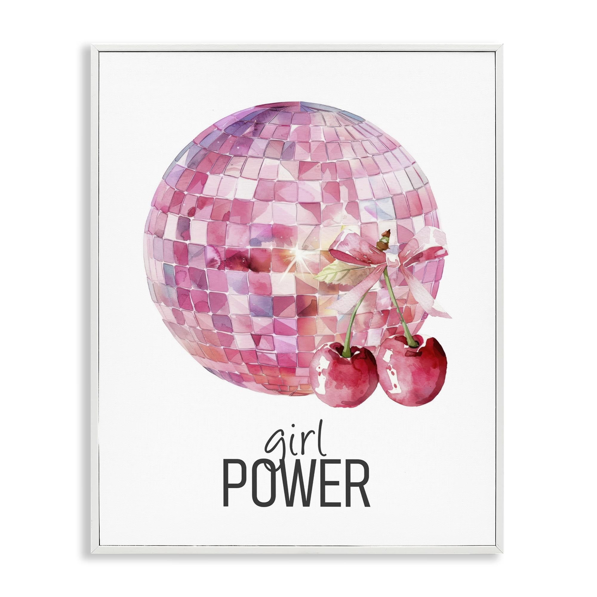 Tableau Girl Power Disco Cerises Blanches Kim Allen Cadre Mural 50x40cm