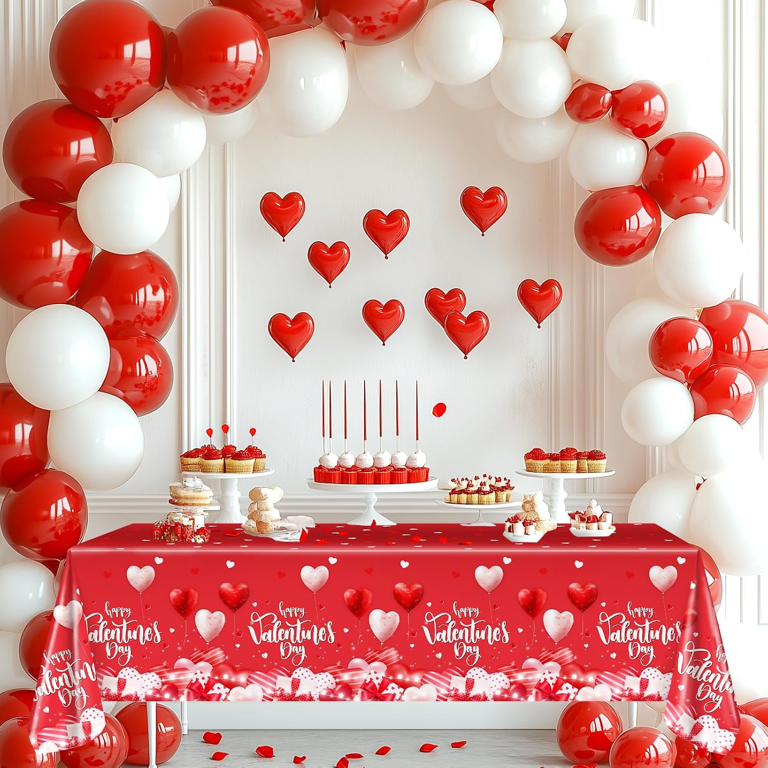Avezano 3 pcs Valentines Day Tablecloths Happy Valentines Day Plastic Tablecloth 108x54 inch Red Loveheart Romantic Party Decorations for Wedding Engagement Anniversary