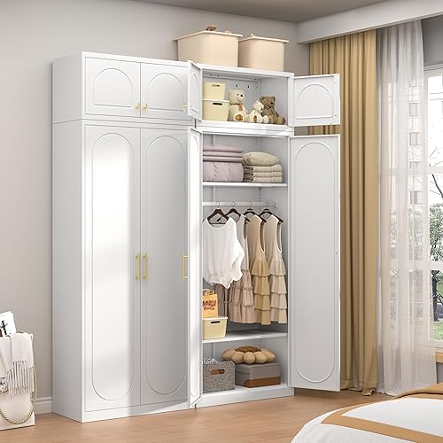 Miniatura 28 de Armario de metal, armario con barra para colgar, armario de almacenamiento de ropa con estantes y puertas ajustables, armario de ropa para