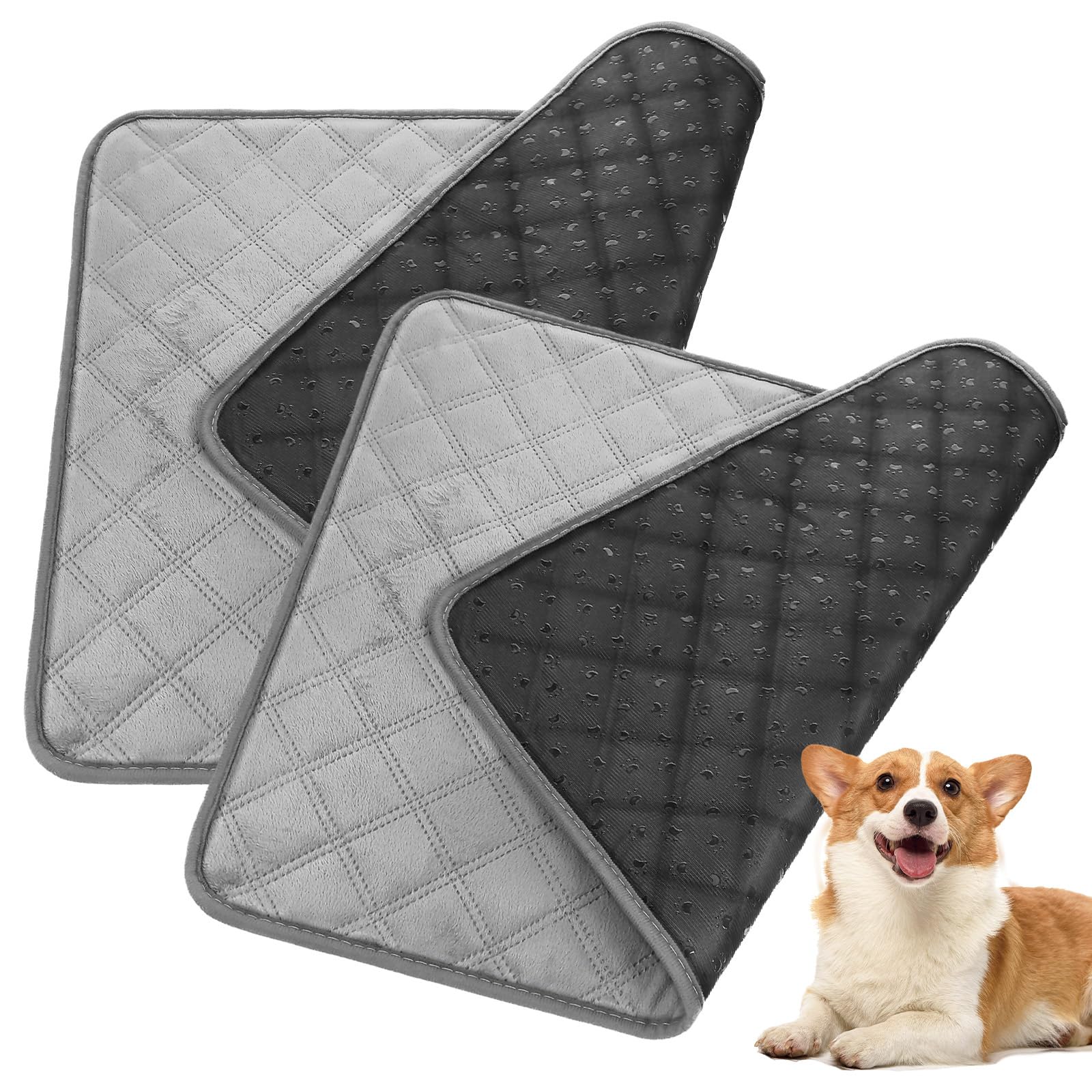 PartyKindom Washable Dog Pee Pad 2-Pack Reusable Absorbent Training Pads with Non-Slip Bottom and Soft Short Plush Surface for Home Floor and Car Use