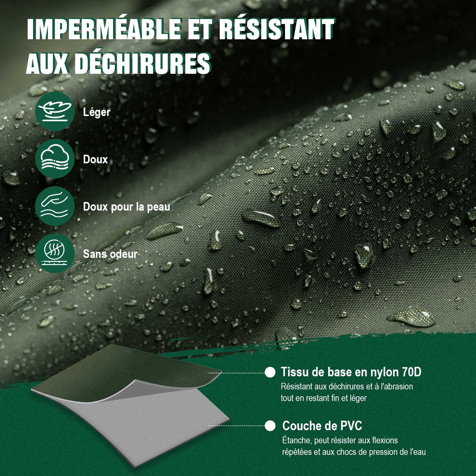 Goture Cuissardes de Waders Peche Homme Unisexe, 70D Nylon, Waders étanches pour la pêche avec Poche étanche, Chasse, Waders avec Pied de Botte, Poche étanche pour téléphone Portable, Vert