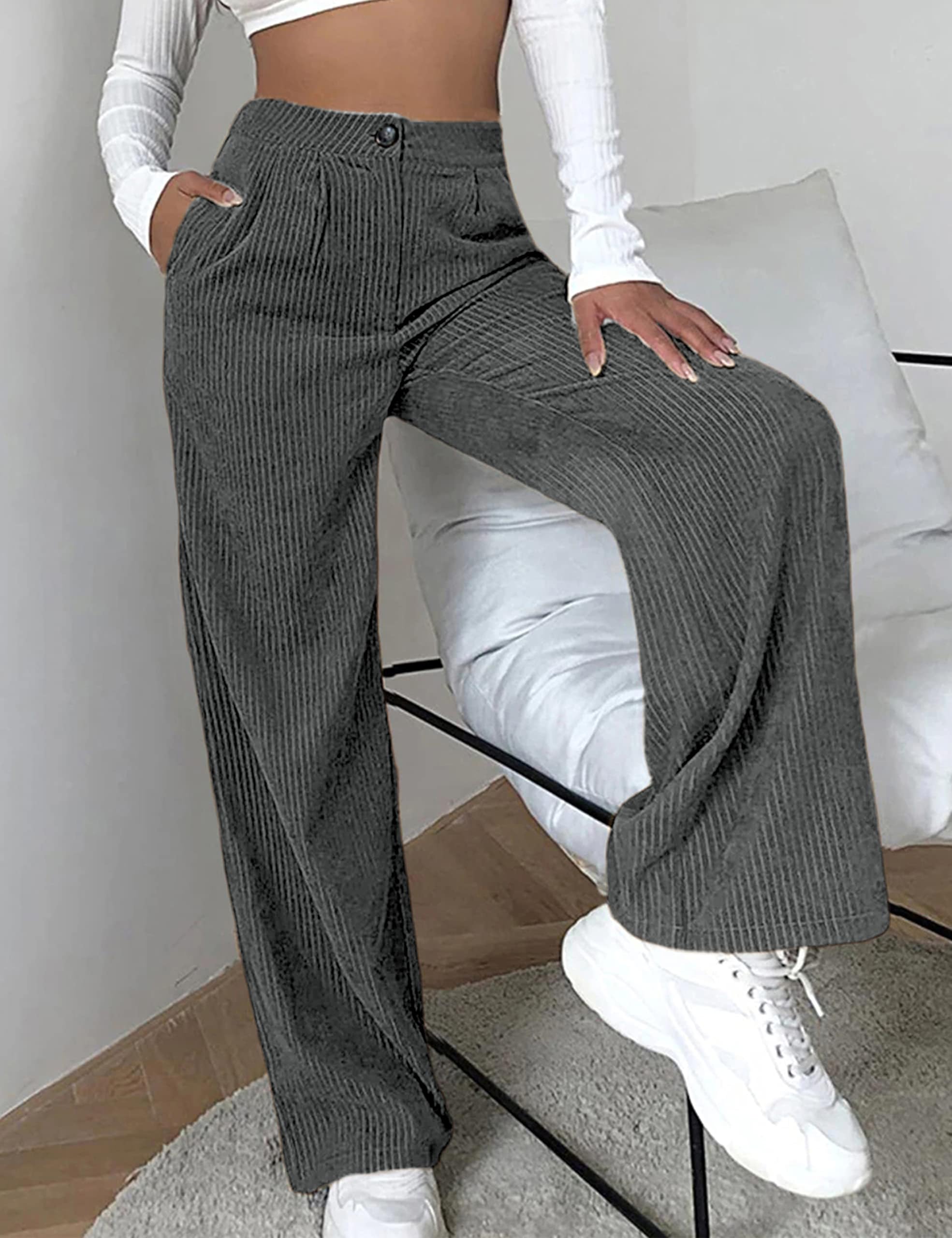 SCUSTY Women's Vintage Corduroy High Elastic Waist Wide Leg Pocketed Pants Trouser