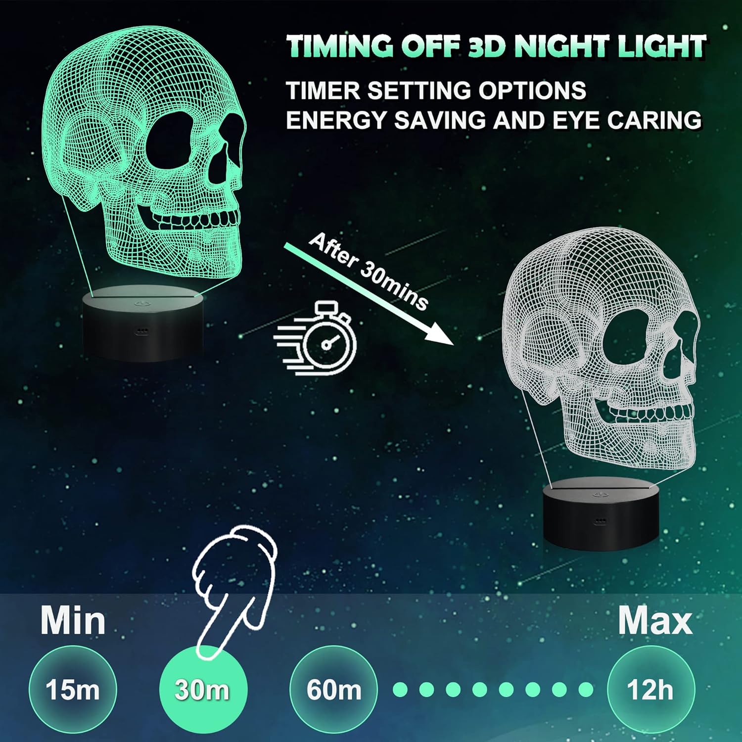 Ammonite Skull Night Light for Kids, 3D Illusion Lamp LED Desk Table Lamp 16 Colors Change with Remote Control and Timing Function, Best Christmas Halloween Birthday Gift for Child Boys