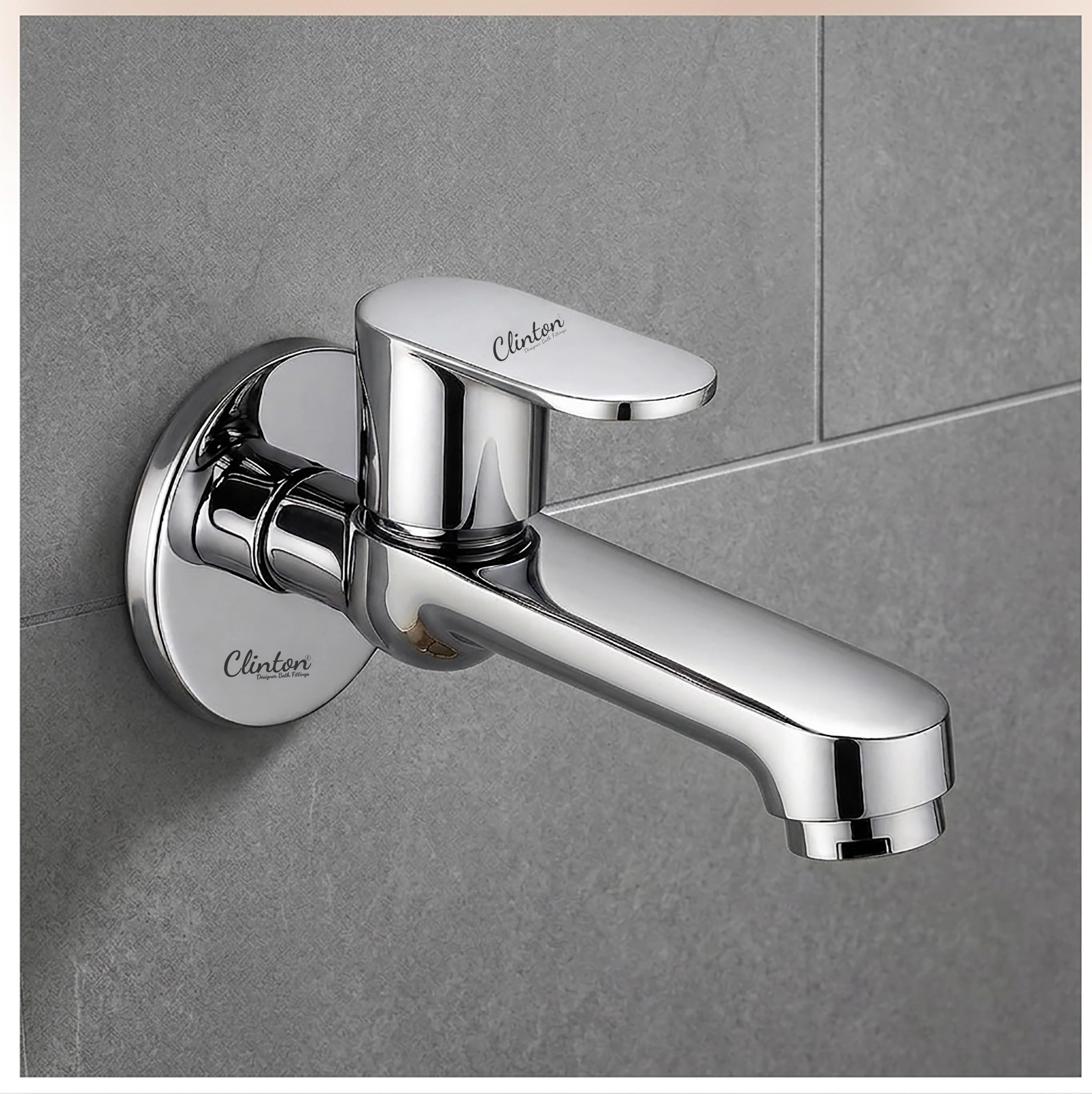 Clinton Brass Long Body Bib Cock Tap with Wall Flange (Chrome Finish) (Opal)-image-12