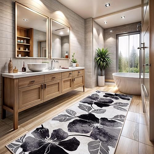 Camilson - Moderno tapete con diseño floral, antideslizante, grande, para sala de estar, dormitorio, cocina y vestíbulo decoración de entrada disponible en Yaxa Colombia