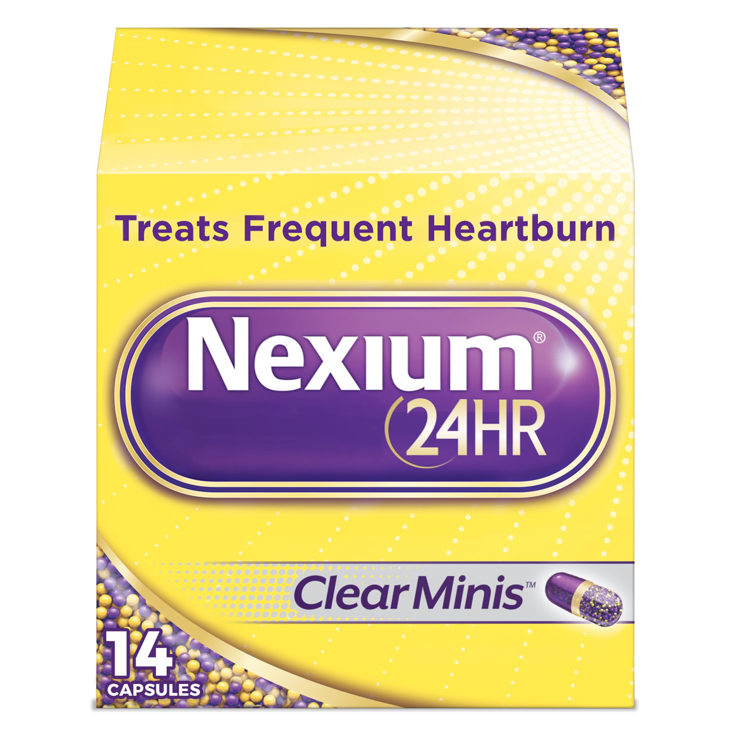 24HR ClearMinis Acid Reducer Heartburn Relief Delayed Release Capsules for All-Day and All-Night Protection from Frequent Heartburn, Heartburn Medicine with Esomeprazole Magnesium - 14 Count