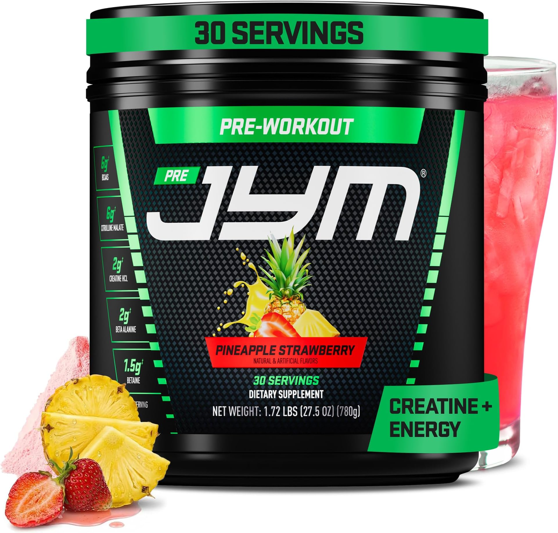 JYM Pre Workout, Pineapple Strawberry - Creatine HCI, Caffeine - 27.5 Oz