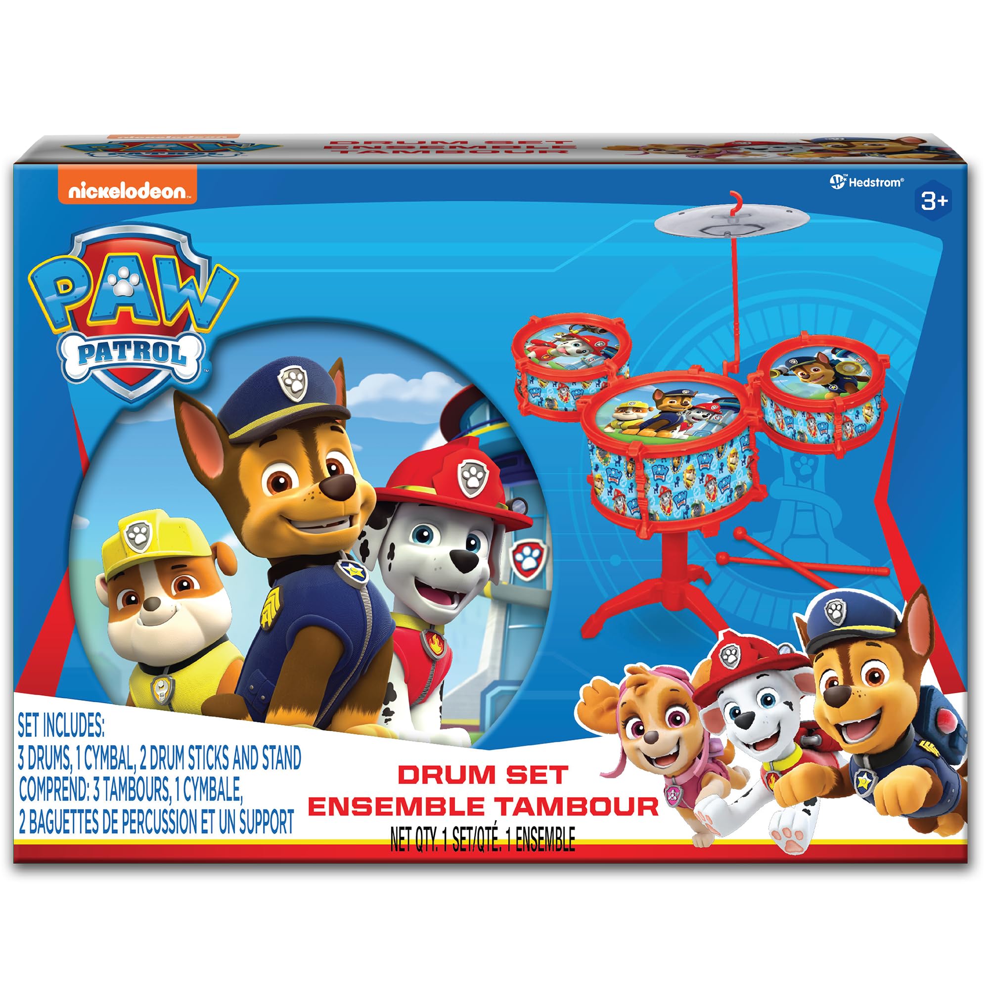 Hedstrom Grande batterie – 3 tambours, 1 cymbale, 2 baguettes de batterie et support, Paw Patrol