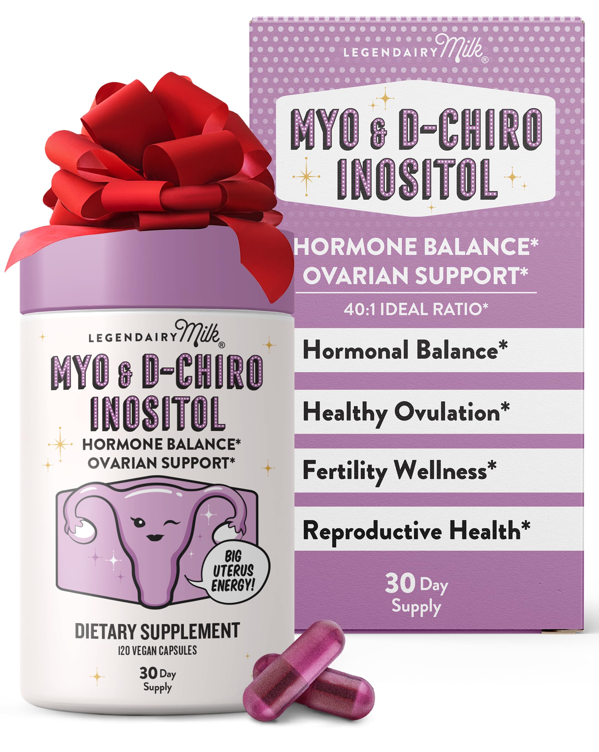 Legendairy Milk Pure Inositol Supplement - Myo Inositol and D-Chiro Inositol Capsules - Ideal 40:1 Ratio - Ovarian & Fertility Support for Women - 30 Day Supply