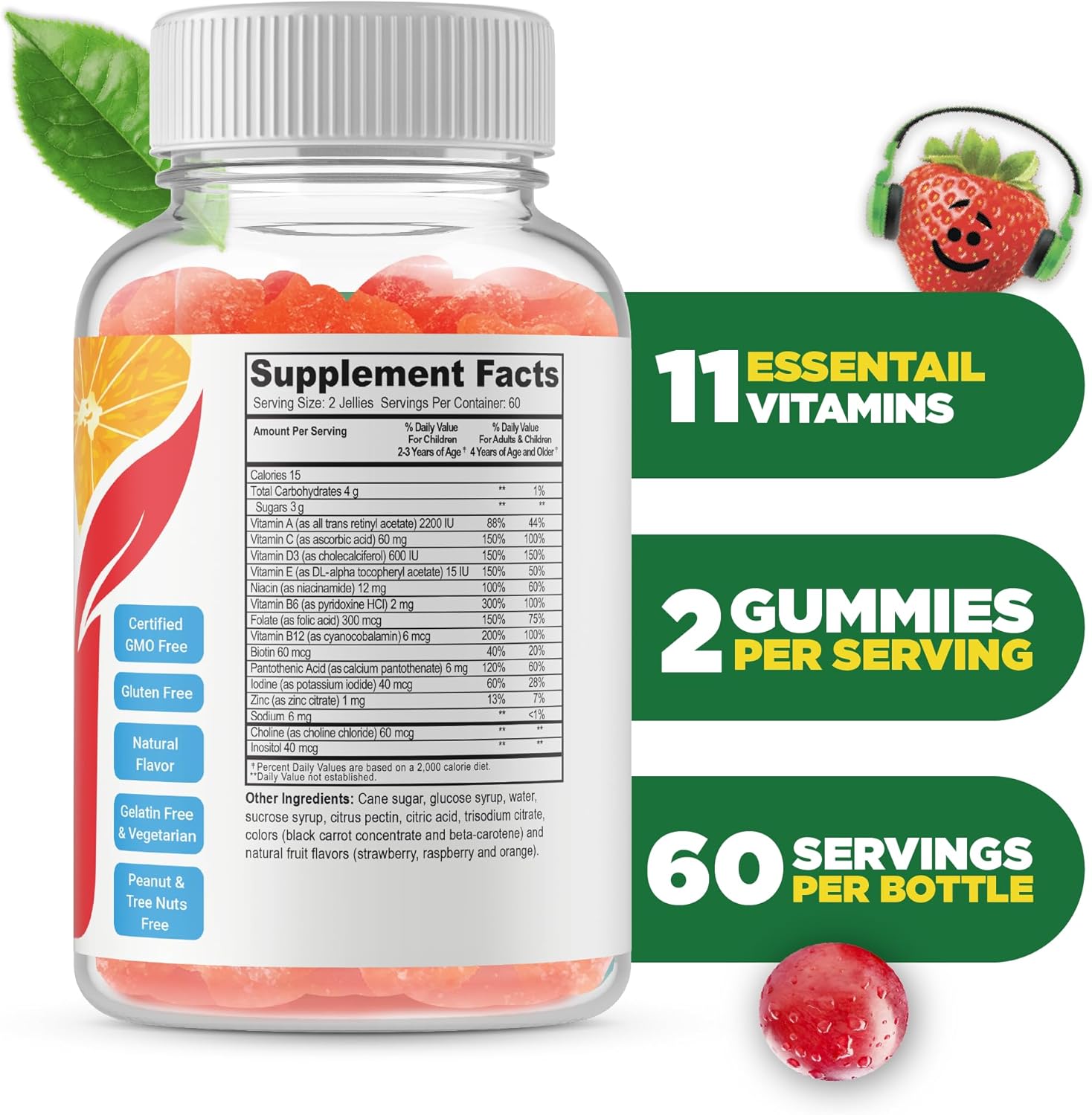 Doctors Finest Multivitamin Gummies for Kids - Vegetarian, GMO-Free & Gluten Free - Great Tasting Fruit Flavors Pectin Chews - 120 Jellies - Image 2