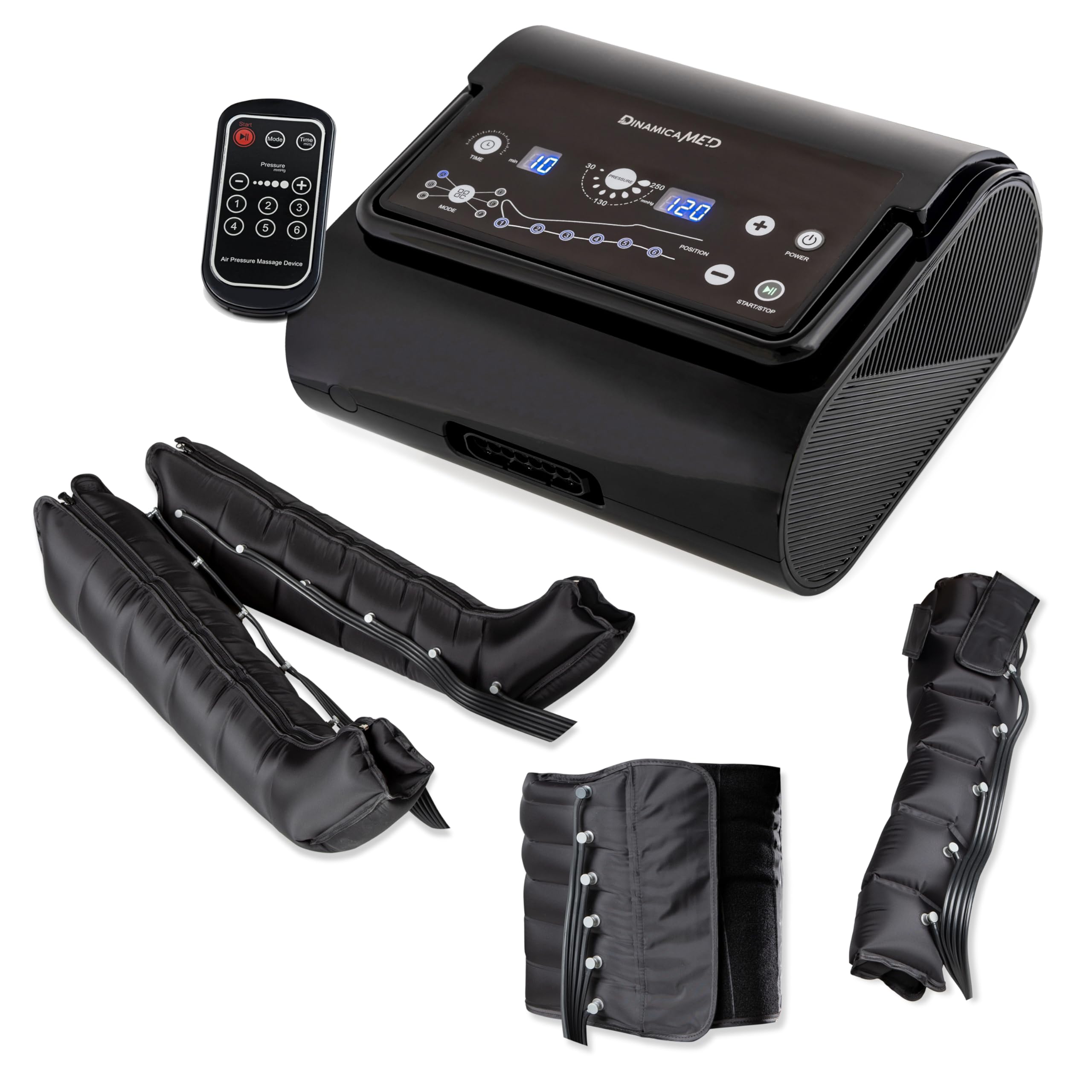 Dinamicamed ® Premium 6.0 Pressoterapia Linfodrenaggio Professionale Digitale Compact, Pressoterapia per Casa con 6 Programmi, Massaggio Linfodrenante 6 Camere Gambali XL, Fascia Addome e Bracciale