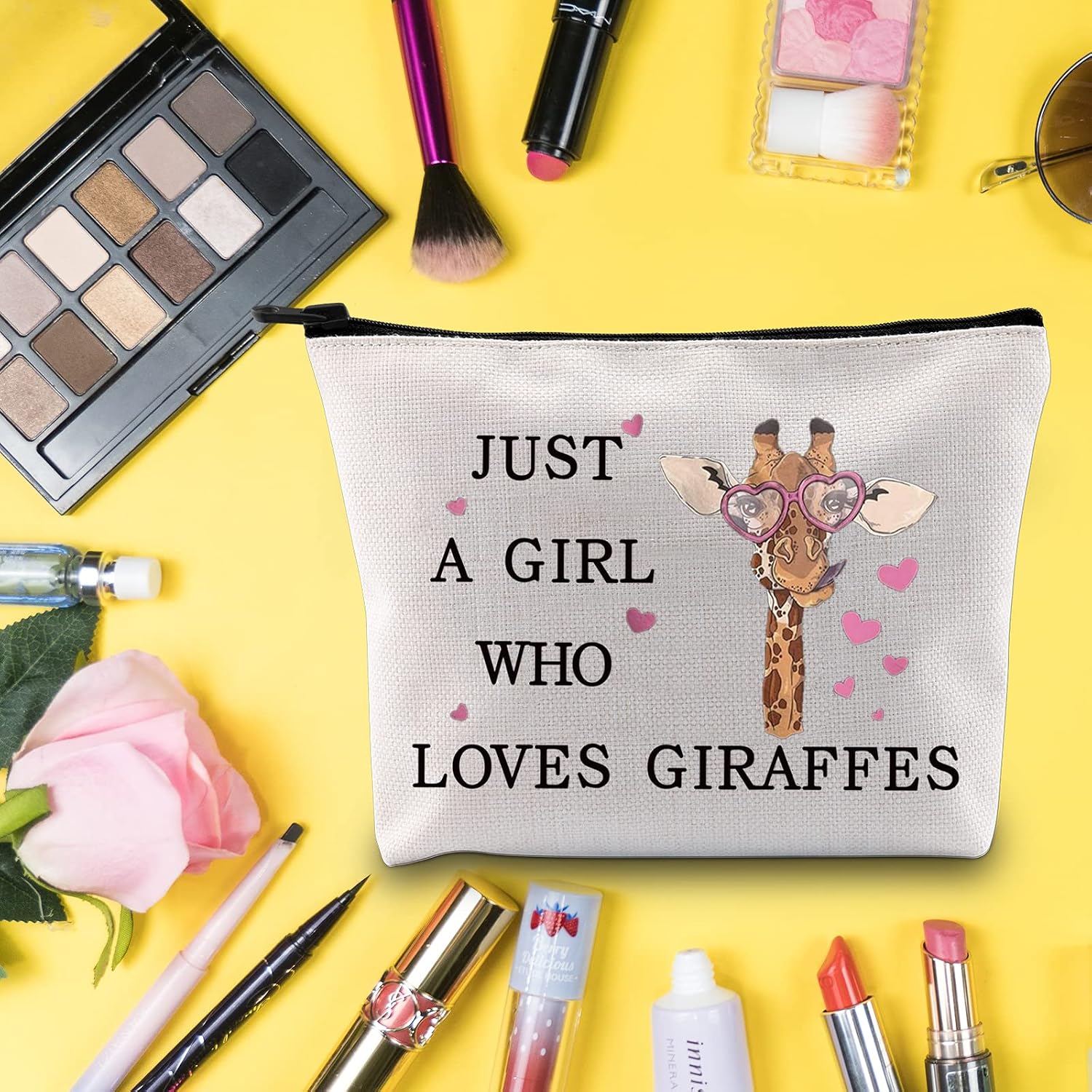 LEVLO Funny Cosmetic Bag, Animal Lover Gift, Just A Girl Who Loves Giraffes Makeup Zipper Pouch Bag, Loves Giraffe Black - Image 4