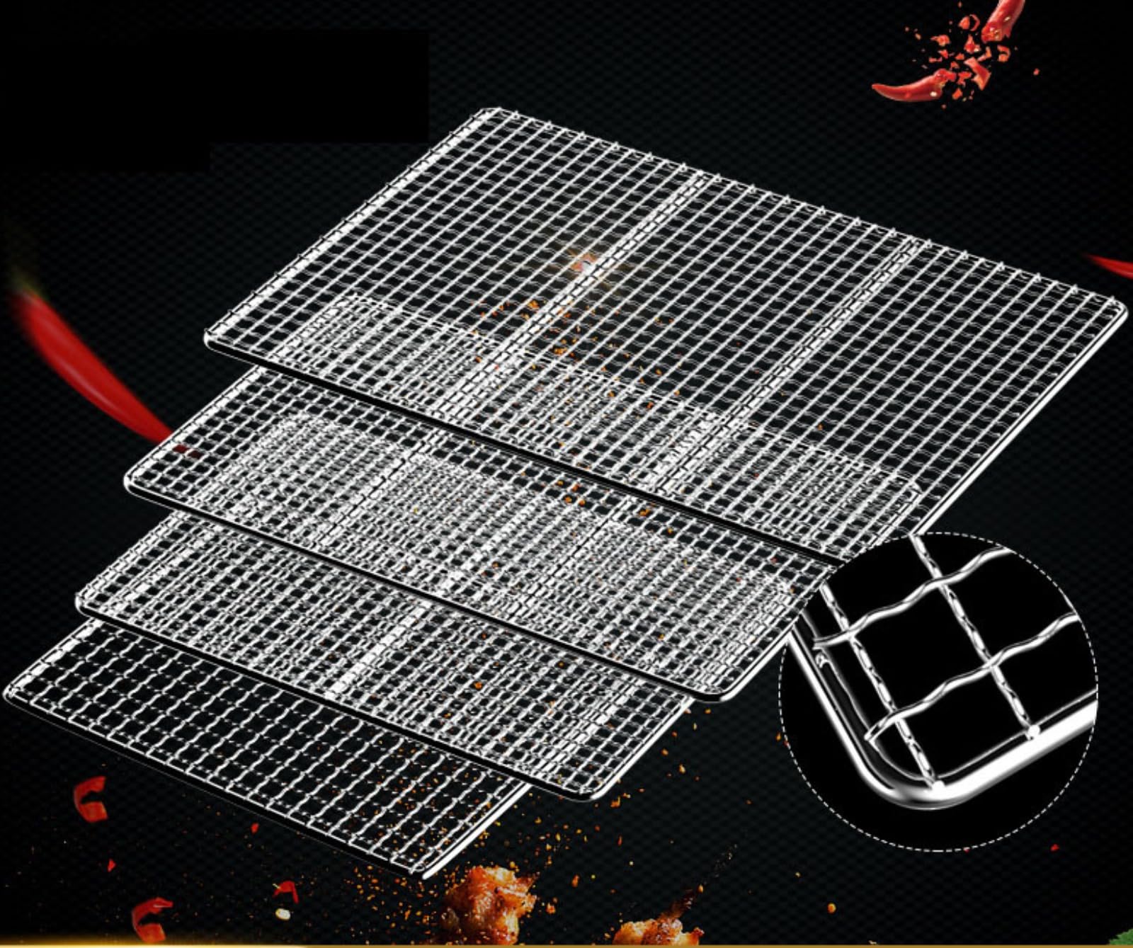 Grill ze stali nierdzewnej, wytrzymały siatkowy ruszt do grilla, zapasowy grill na kemping, na zewnątrz, grill, piknik, akcesoria do gotowania