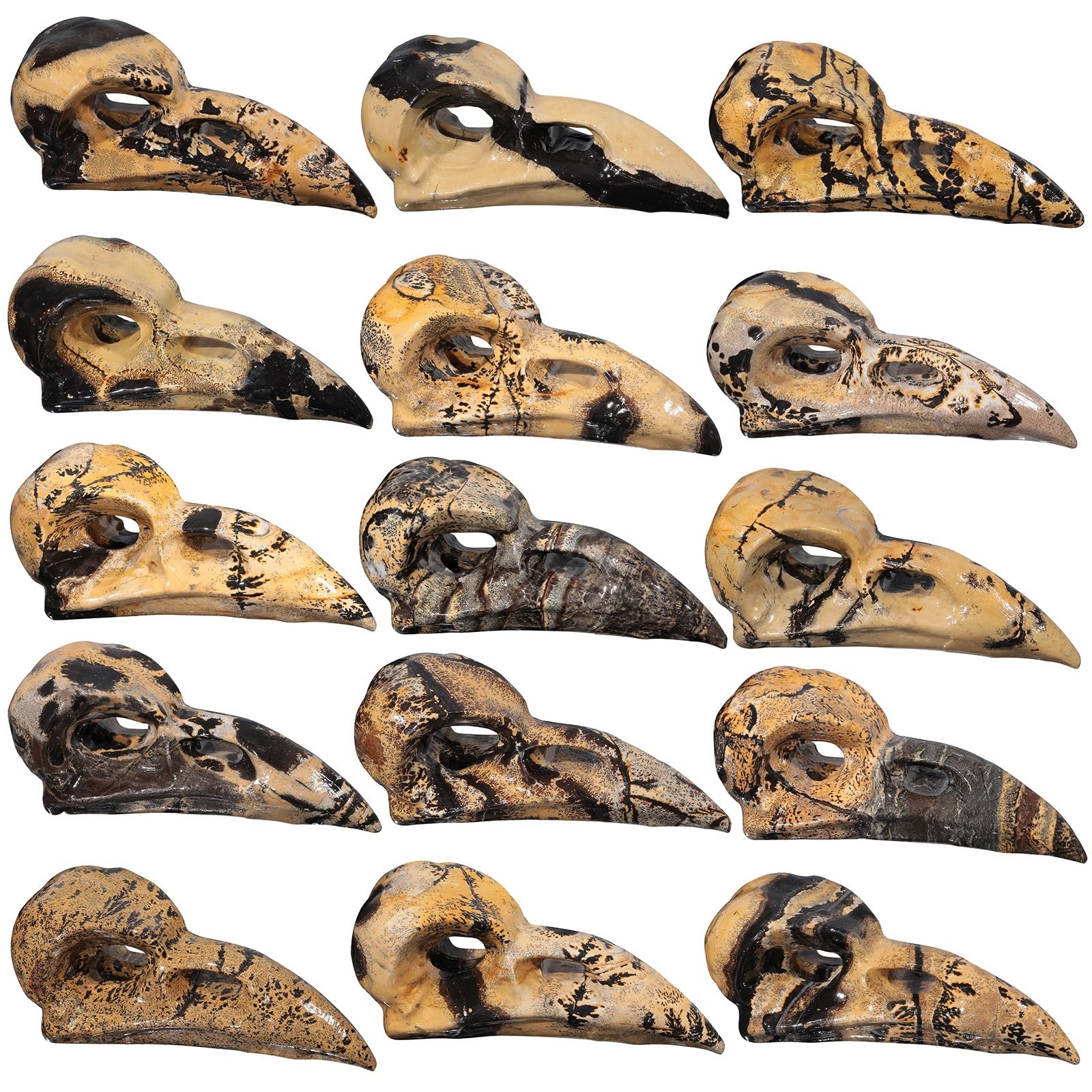 KYEYGWO 2.95 Inch Carved Crystal Raven Head Skull Statue Natural Grass Flower Jasper Stone Small Animal Figurines Gothic Desk Decor for Home Office - Image 3