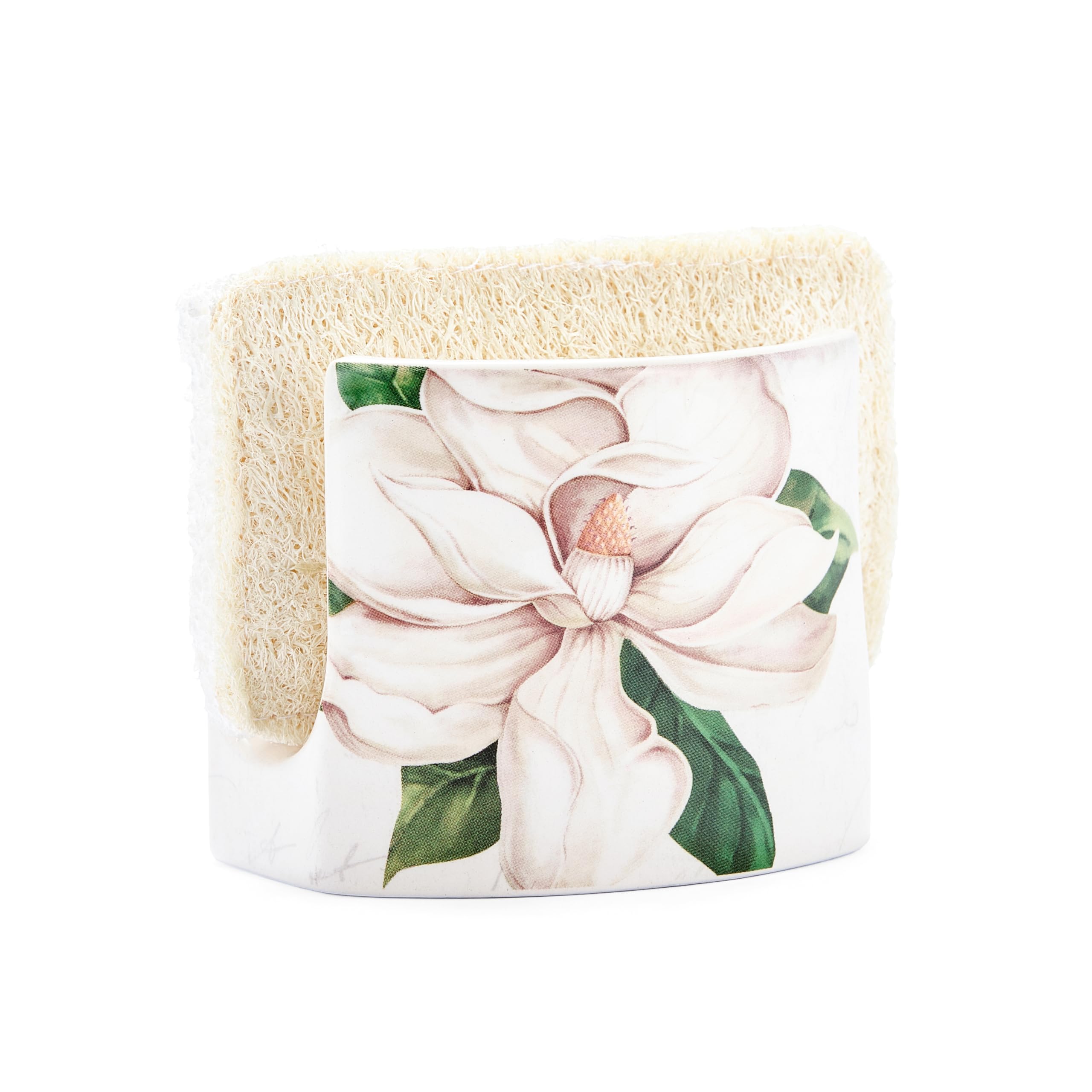 Magnolia Floral Sponge Holder - Ceramic Sink Organizer -1 Magnolia Floral Sponge Holder - Ceramic Sink Organizer -1