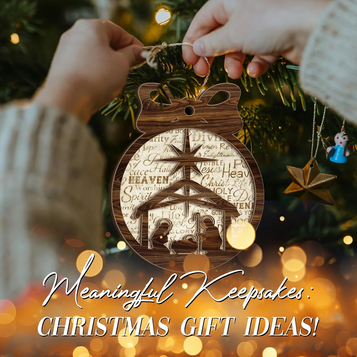 Nativity Scene Ornament 2025 – Rustic Holiday Decoration with Holy Family & Star of Bethlehem – Christian Tree with Faith Word Art Background & Religious Ornament Gift - Image 7