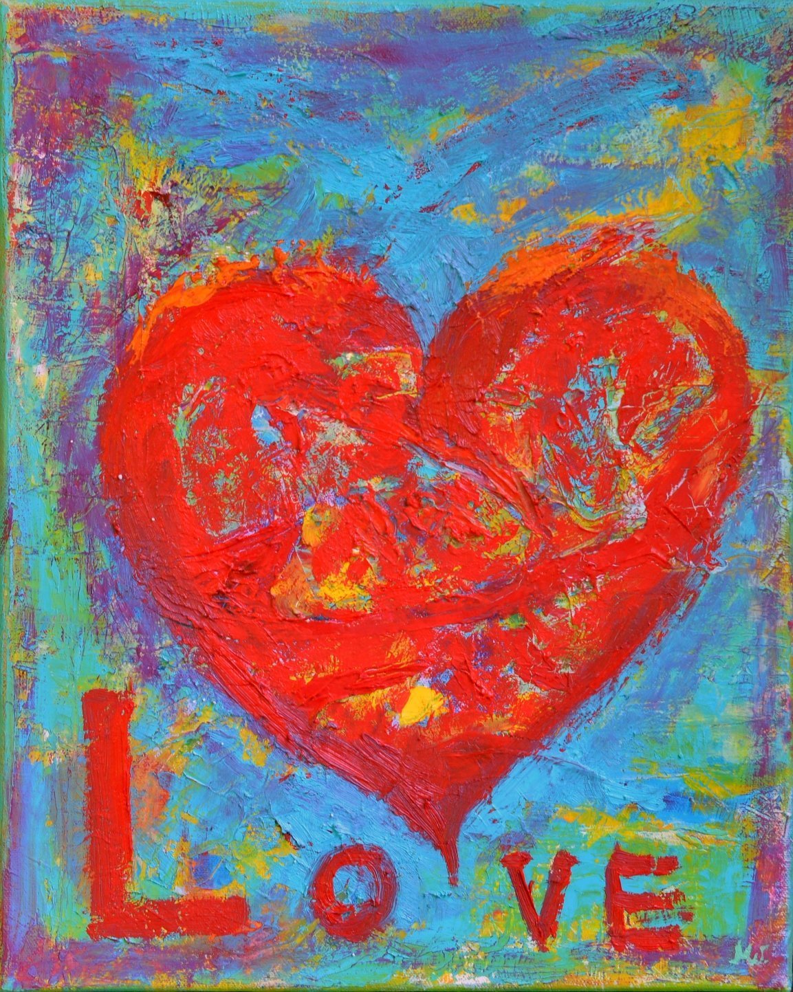 Heart Painting with Love Quotes Red and Blue Decor CANVAS
