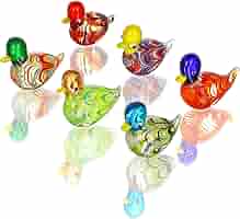 HDCRYSTALGIFTS 6pcs Mini Blown Glass Mandarin Ducks