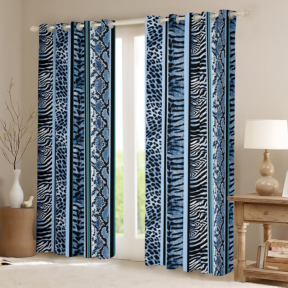 Loussiesd Leopard Window Drapes Cheetah Curtain Black Blue Leopard Zebra Tiger Snake Fur Window Curtains for Bedroom Living Room Kids Africa Wild Animal Window Treatments,W46*L54 - Image 2