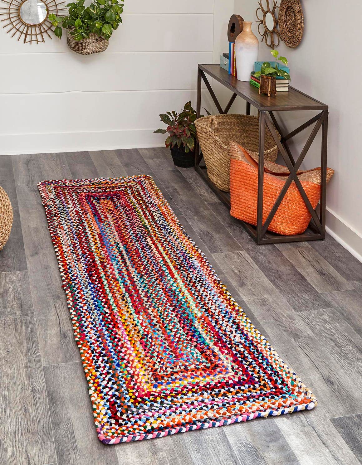Unique Loom Braided Chindi Collection Area Rug - Layer (2' x 5' 1" Runner, Multi/ Blue)