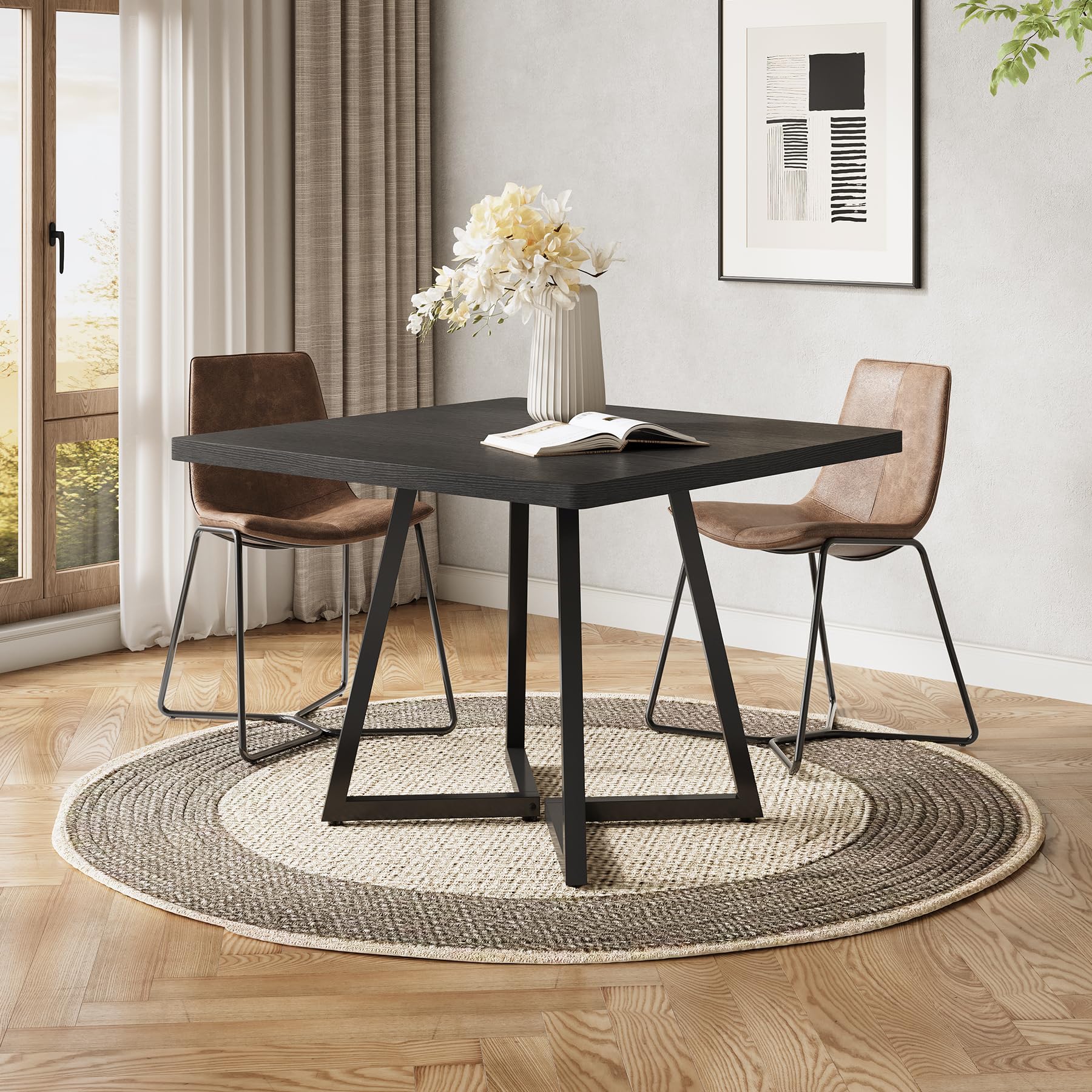 LITTLE TREE 80 cm Kleiner Esstisch für 4 Personen, quadratischer Esstisch für kleinen Raum, Esszimmertische, schwarzer Holz-Küchentisch mit Metallbeinen, moderner Freizeit-Café-Tisch für Wohnung