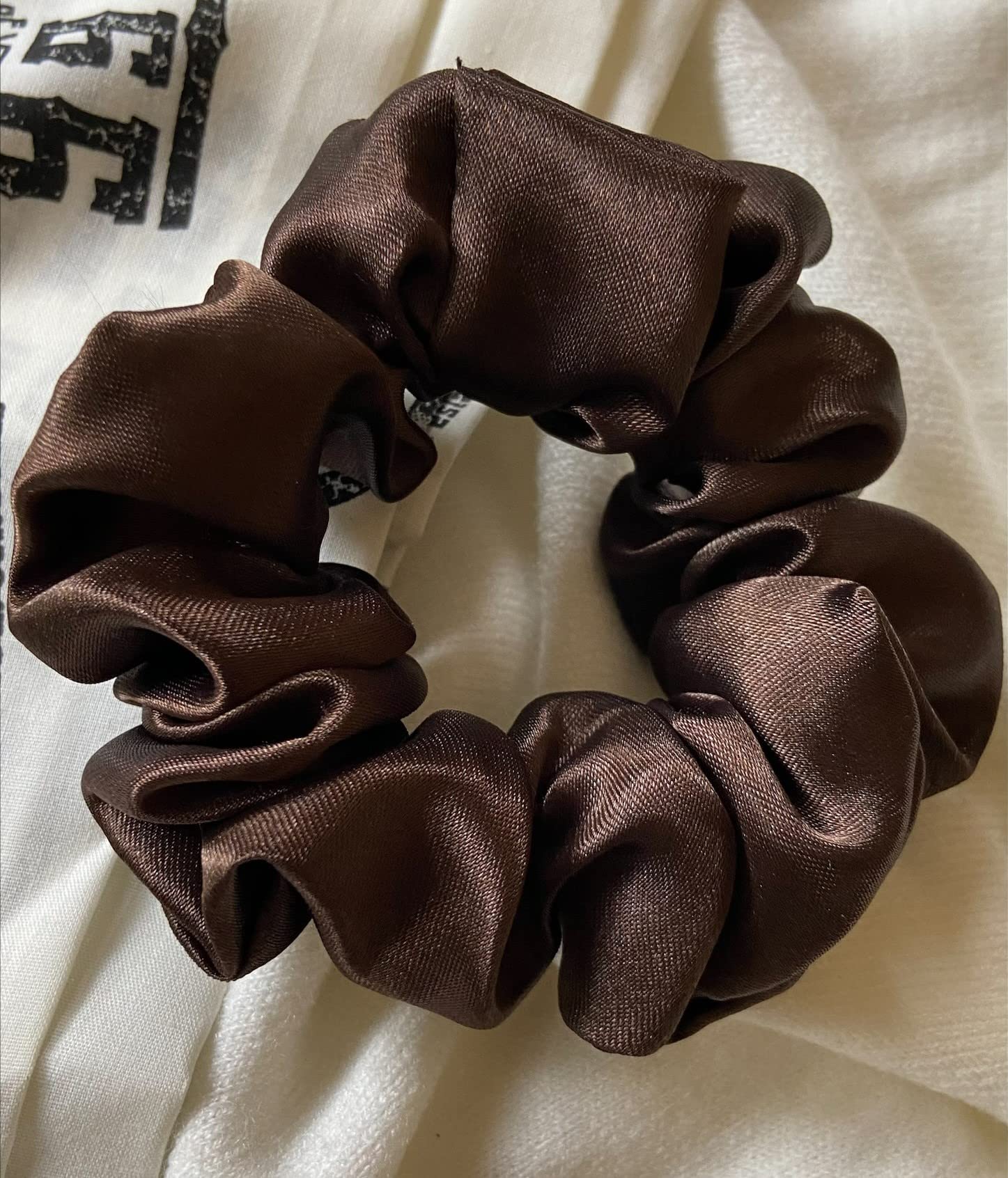 Soft Luxury Satin Scrunchies Hair Band Silk Scrunchy Hair Accessories For Women Girl Gift (Brown)