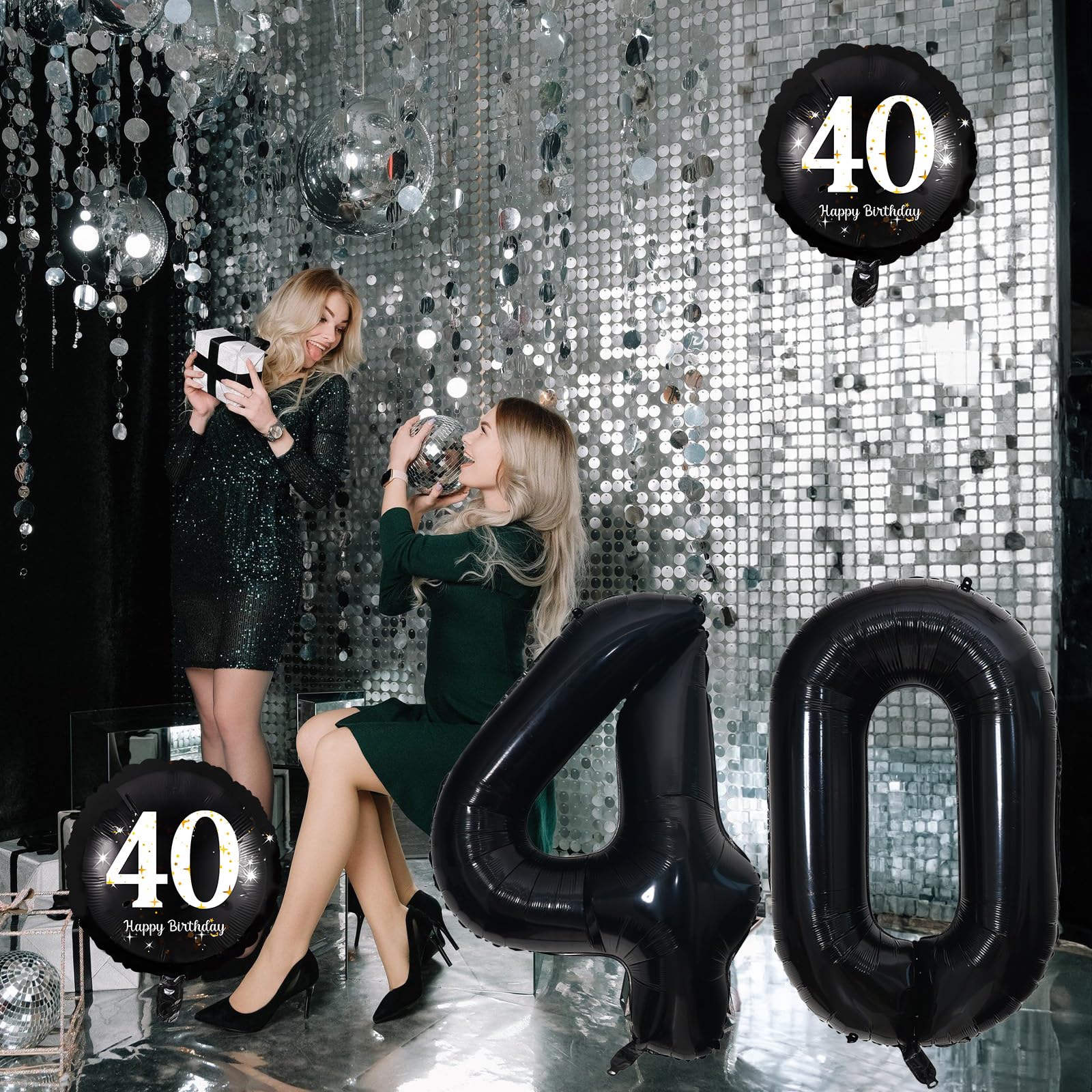 black dress for 40th birthday party Balloons, 40th Birthday Decorations Women with 18 Inch Happy 40 Birthday Foil Balloons Large Foil 40 Number Foil Balloon for 40 Years Old Birthday Decoration Men Size:US 16W / UK 20 / EU 46 occasion:galentines Falling in love again