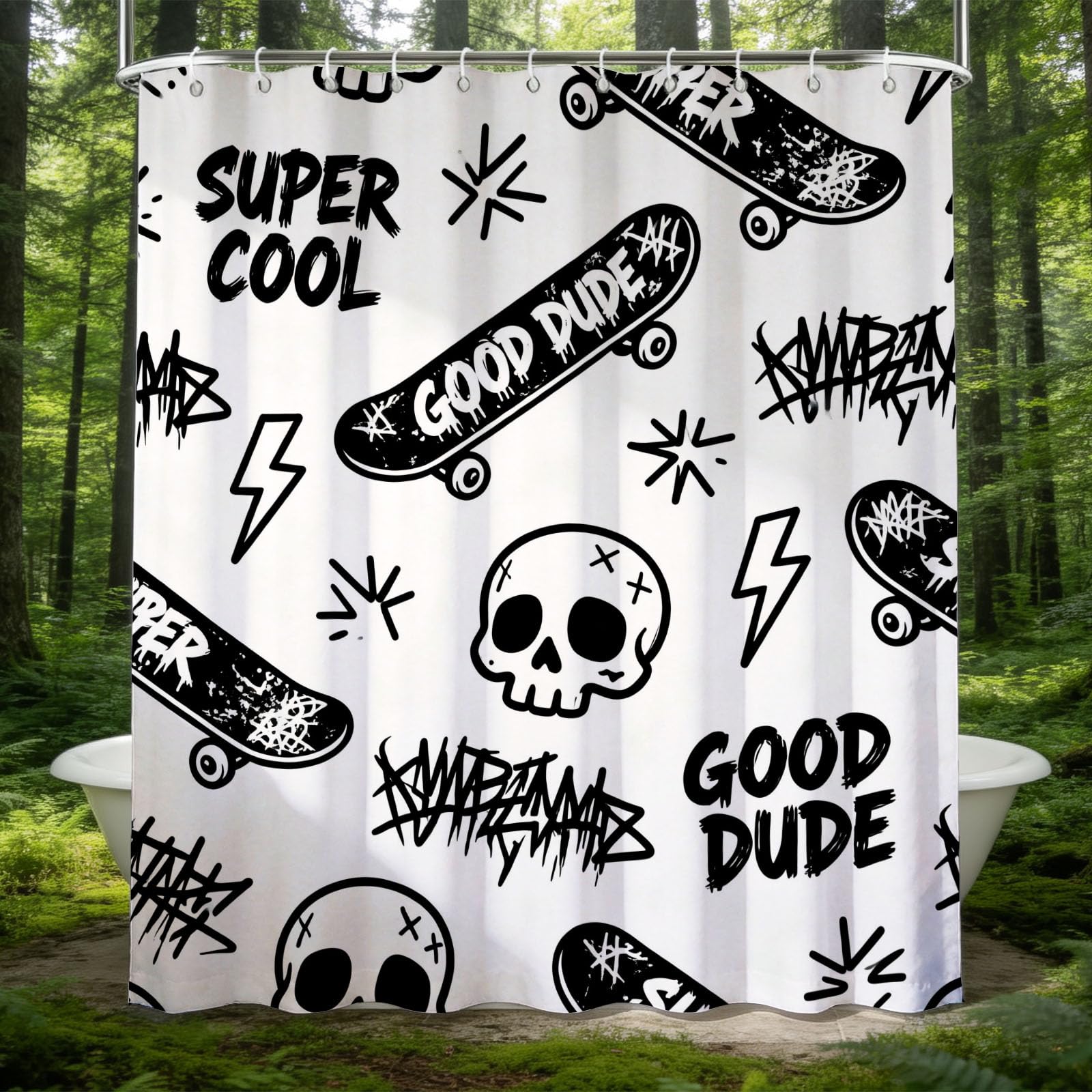 Hongduo 3D Skateboard Graffiti Shower Curtain for Stalls Bathtubs Cool Bathroom Decor Shower Curtain Set Polyester Fabric Waterproof 180x200cm/71X79 Inch with Hooks