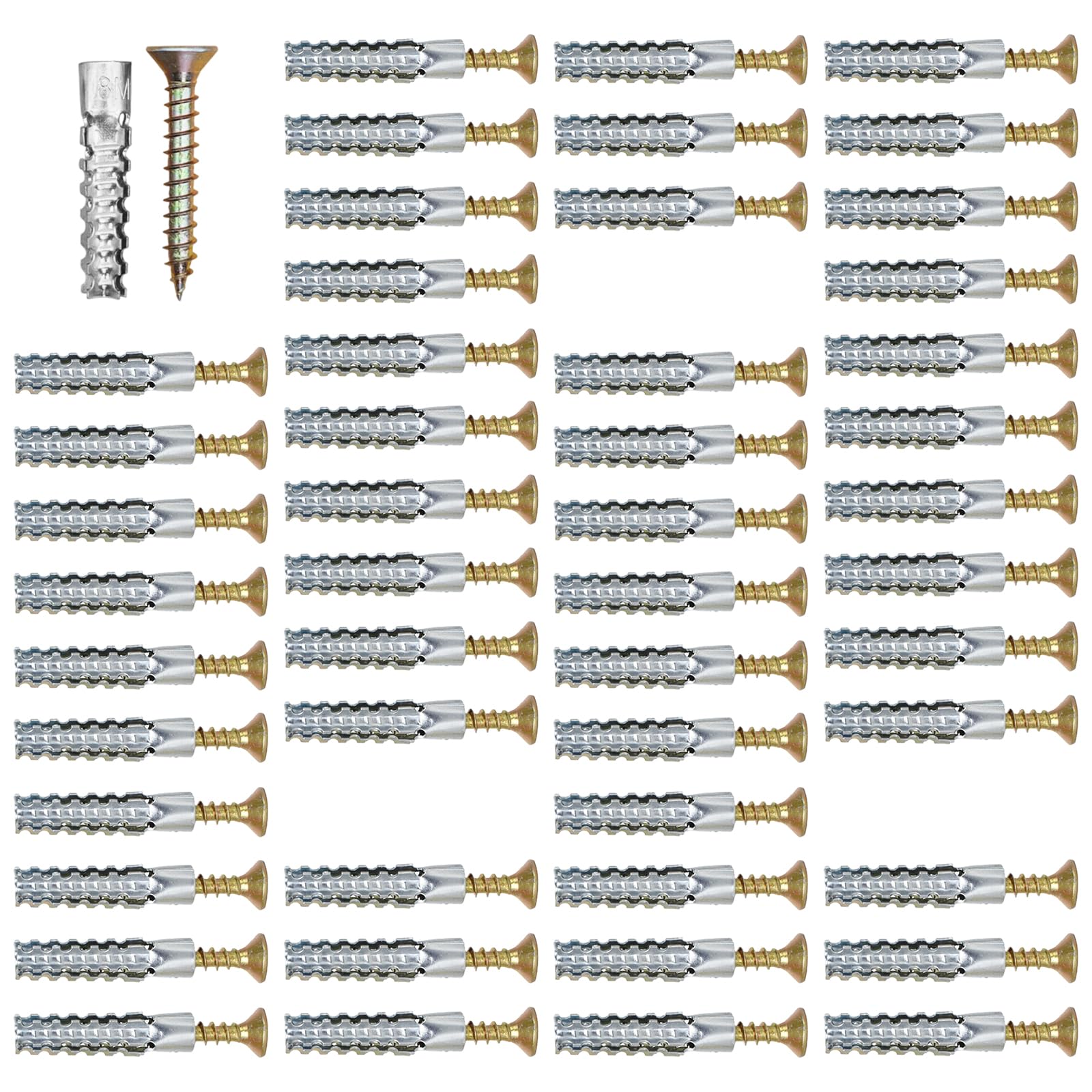 50Pcs Carbon Steel Expansion Bolts Concrete Anchors Easy Fastening Use Metal Serrated Expansion Tube Auto Tapping Screws