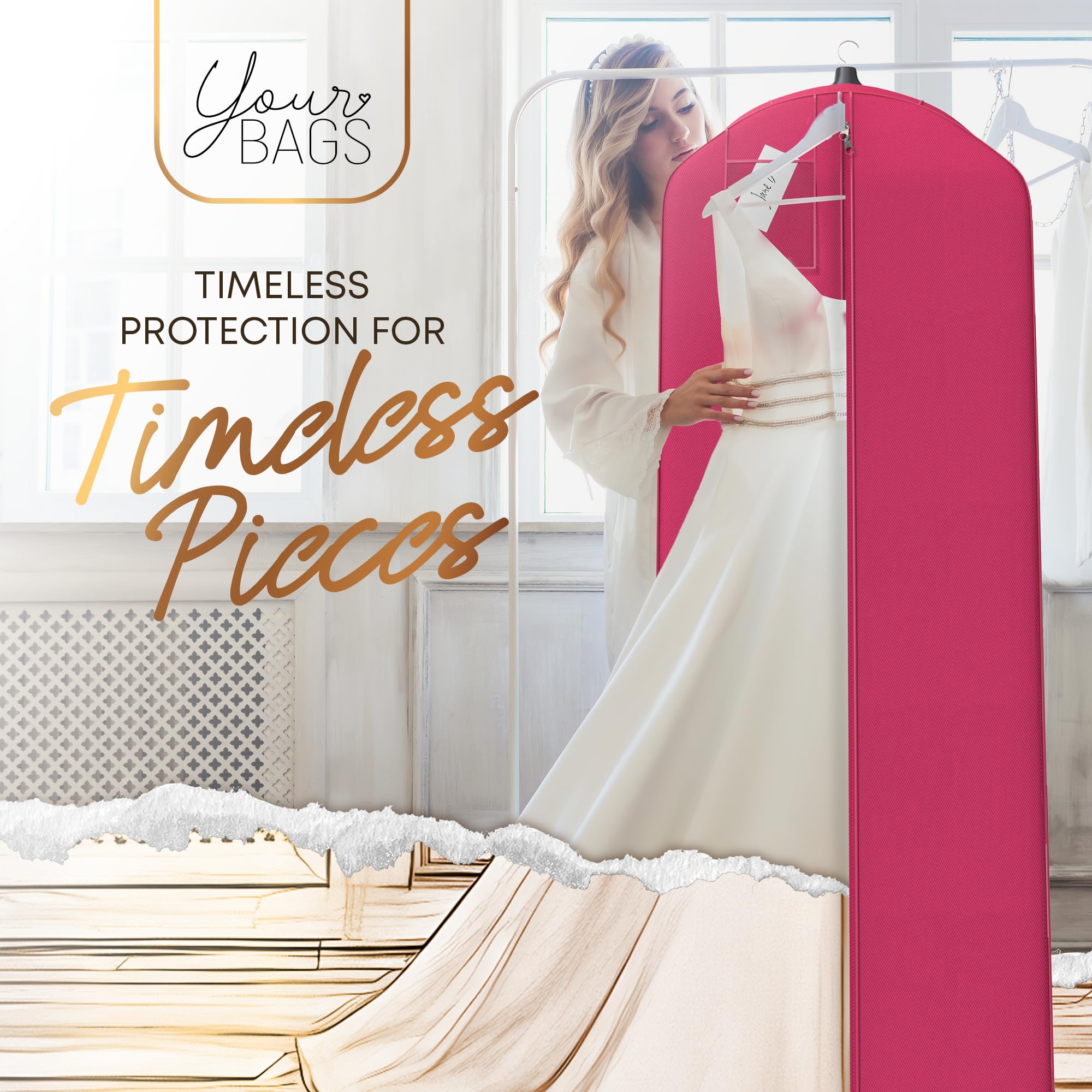 Amazon.com: Your Bags Wedding Dress Garment Bag - Garment Bags for Travel &  Hanging Clothes or Storage Preservation - 72" Wedding Dress Bag for Gowns  Long with 20" Gusset for Puffy Bridal