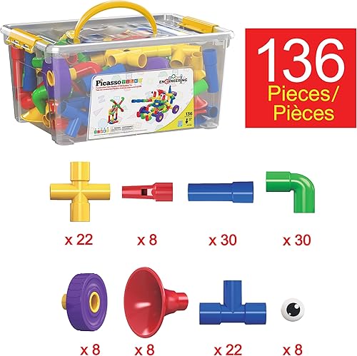 Miniatura 3 de PicassoTiles PTT136 - Juego de bloques de construcción educativos, cerraduras de tubo, bloques de construcción con caja de almacenamiento, libro de