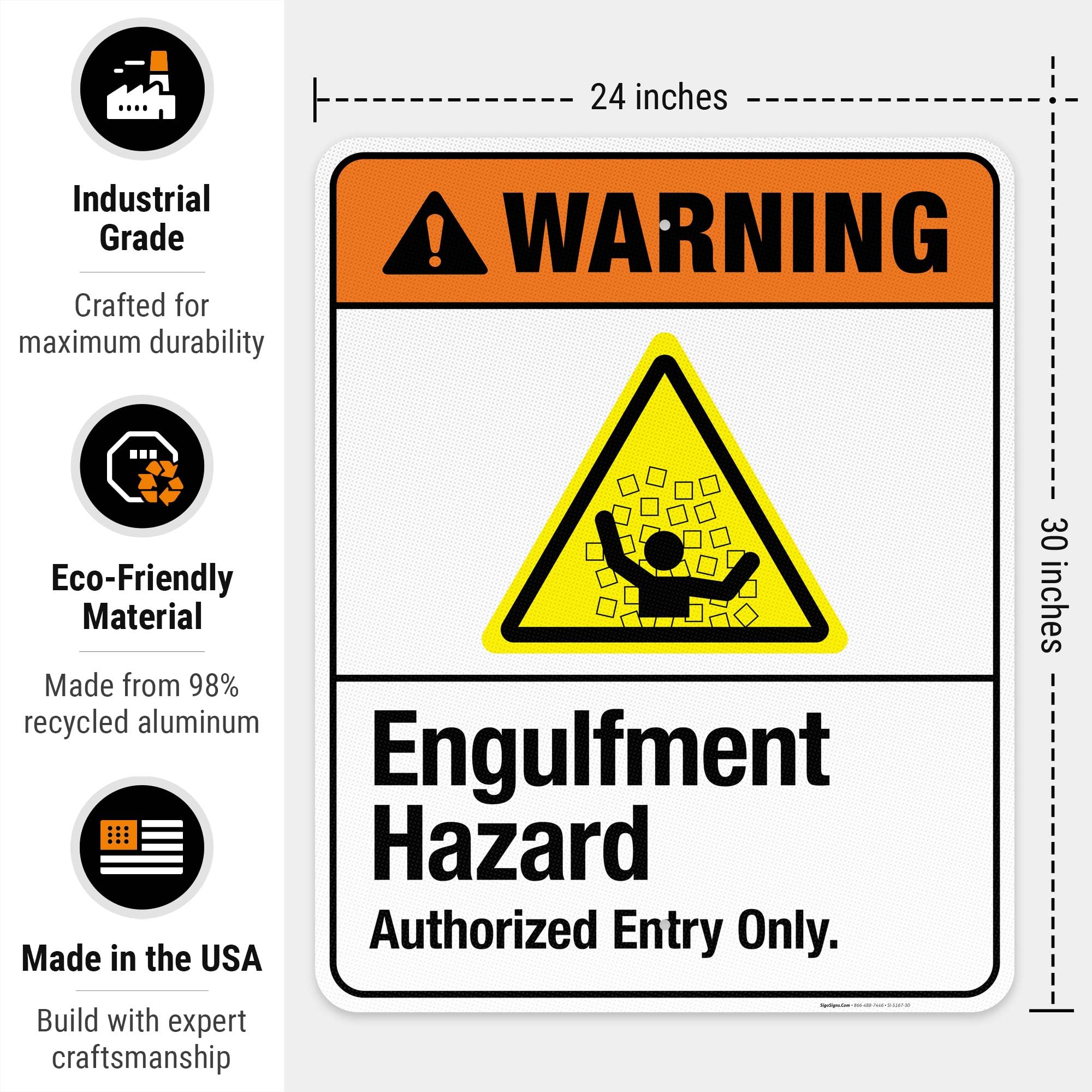 Engulfment Hazard Authorized Entry Only Sign, ANSI Warning