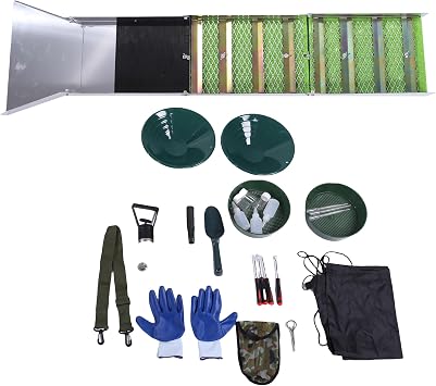 ciciglow Gold Panning Kit, Efficient Folding Sluice Box with Aluminum Alloy, for Collecting Gold Fossils in Rivers Streams