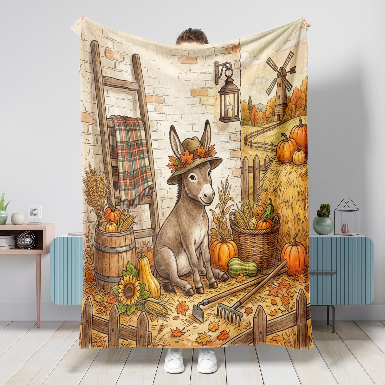 Couverture douce âne d'automne plaid grand format 152x203 cm pour canapé et salon