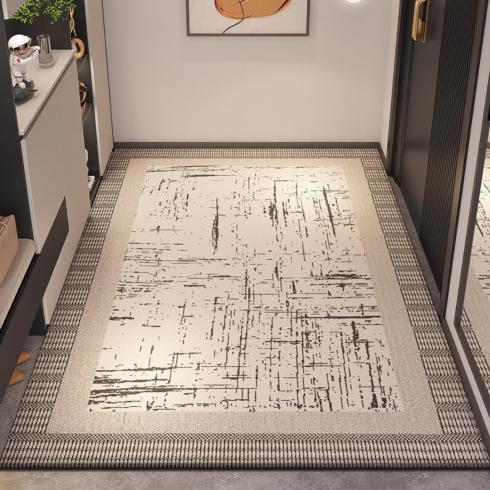 Tapis entrée extérieur minimaliste noir beige paillasson durable