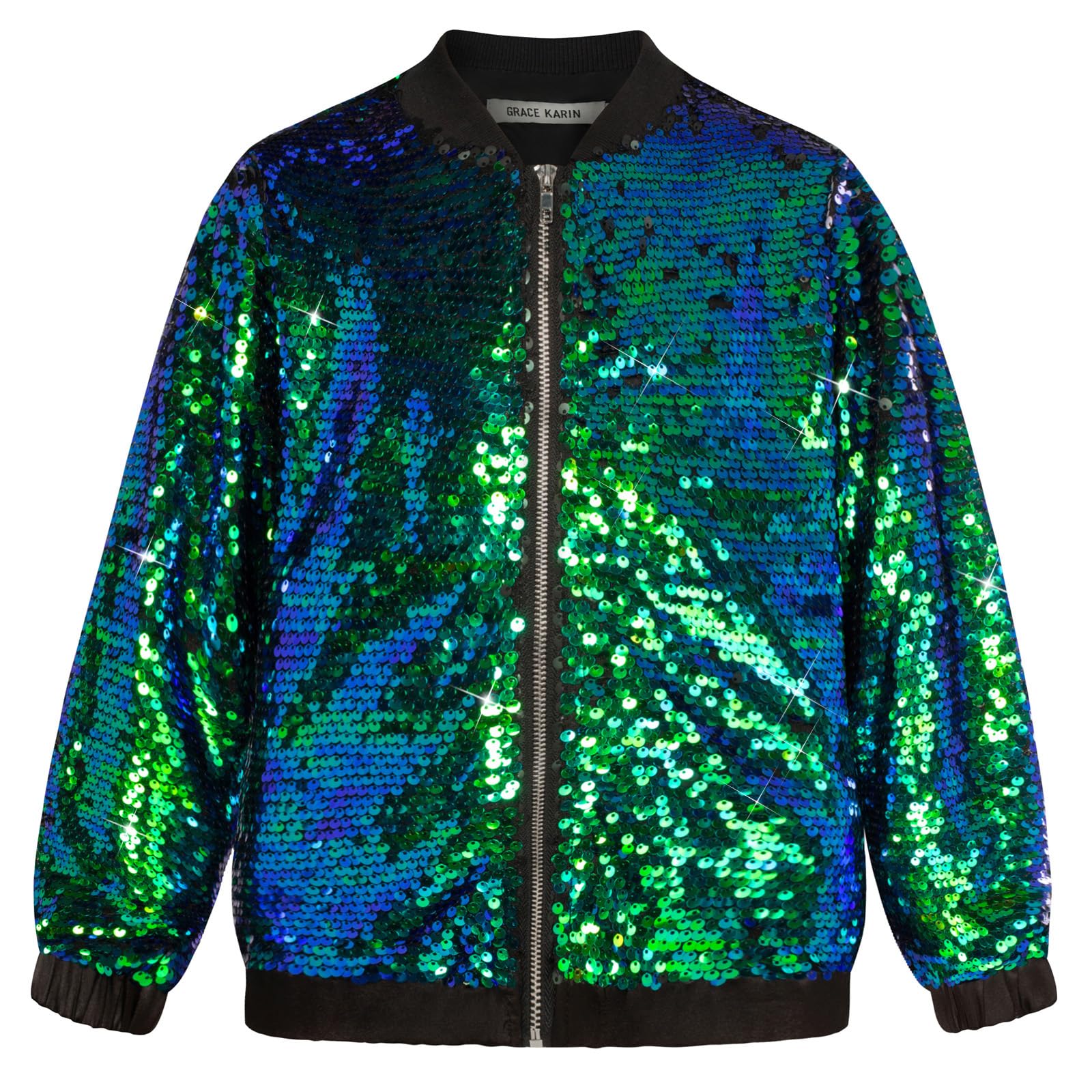 GRACE KARIN Girls Sequin Jacket Kids Bomber Zip Outwear Sparkle Fall Top Cardigan Dress Coat Size 5-14