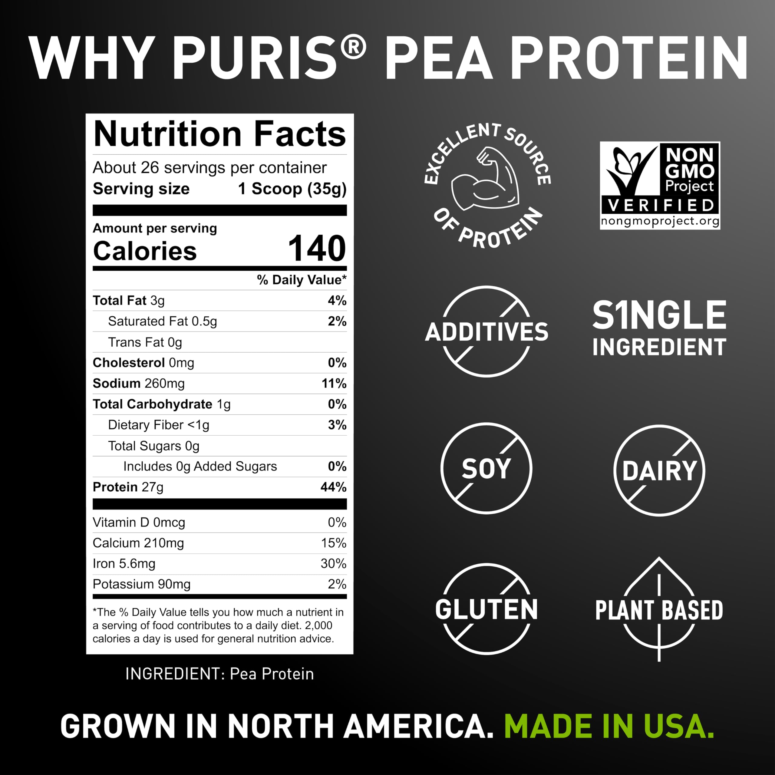 PURIS Vegan Pea Protein Powder, Unflavored, 27g Protein, Plant Based, 2 lb — Amazon image 3