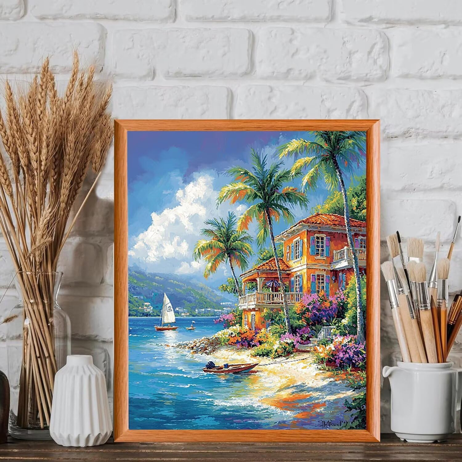 WEISHIWE Dipingere con i Numeri Adulti Casetta marina, 80x100cm s-300 | Pittura a Olio Kit, fai da te Quadri da Dipingere Numerat, Adulti Bambini Hobby Creativi,Pittura Adulti Decora la Casa Regalo