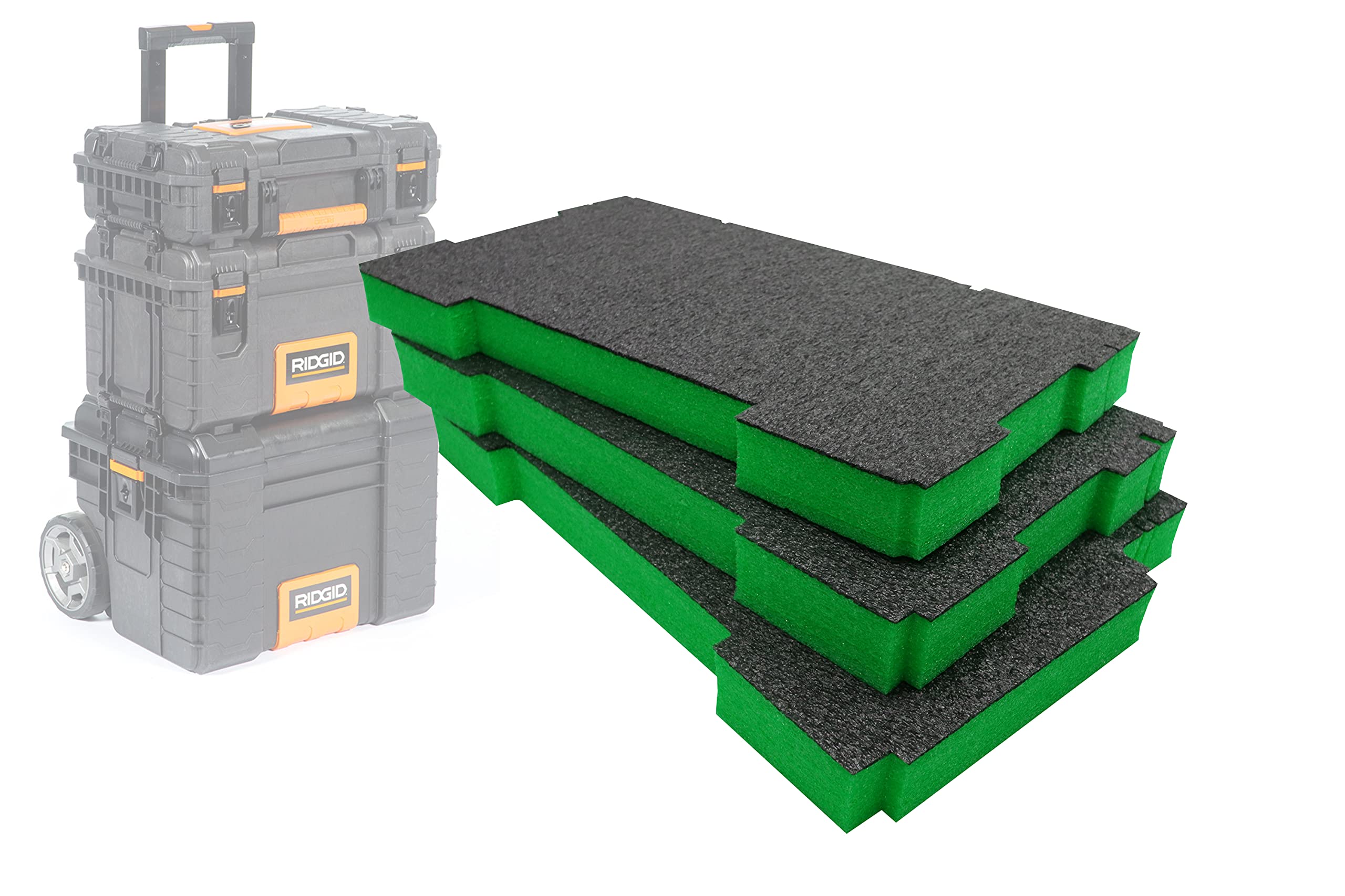 Shadow Foam Easy Peel - Insertos de espuma para el sistema Ridgid Toolbox Pro [paquete triple verde de 50 mm] para organizador de herramientas Ridgid Pro, caja de herramientas Pro y carrito de