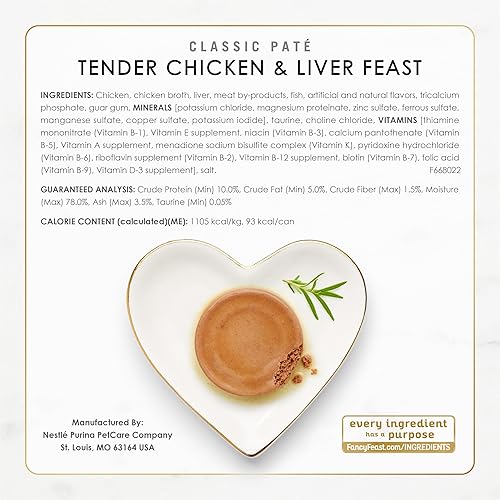 Miniatura 56 de Purina Fancy Feast Classic Pate Ocean Whitefish and Tuna Feast - Paté clásico de comida húmeda para gatos sin granos, (24) latas de 3 onzas
