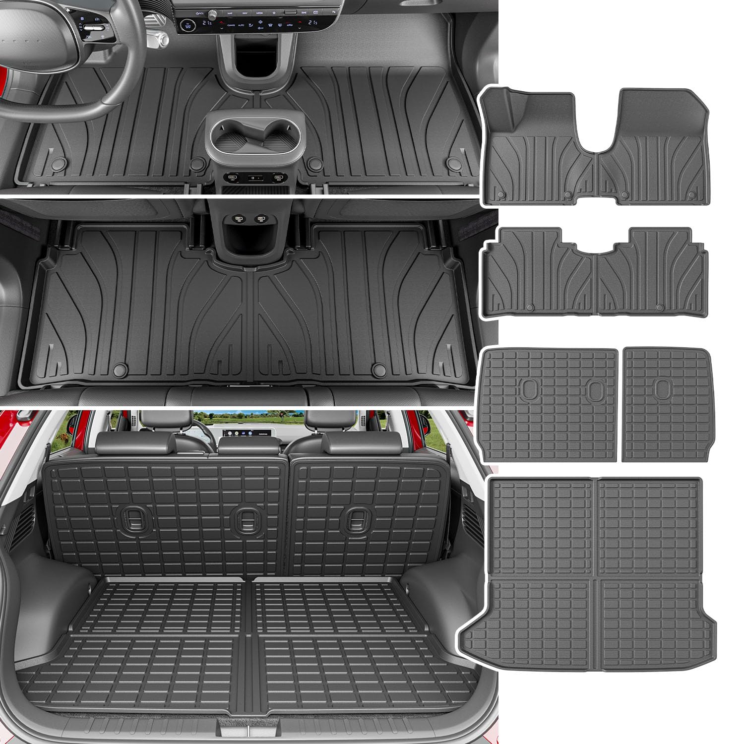powoq Floor Mat Compatible with 2022-2024 Ioniq 5 Backrest Mat Trunk Mat Cargo Liner Cargo Mat Replacement for 2022 2023 2024 Ioniq 5 Accessories (Floor Mat+Trunk Mat+Backrest Mat)