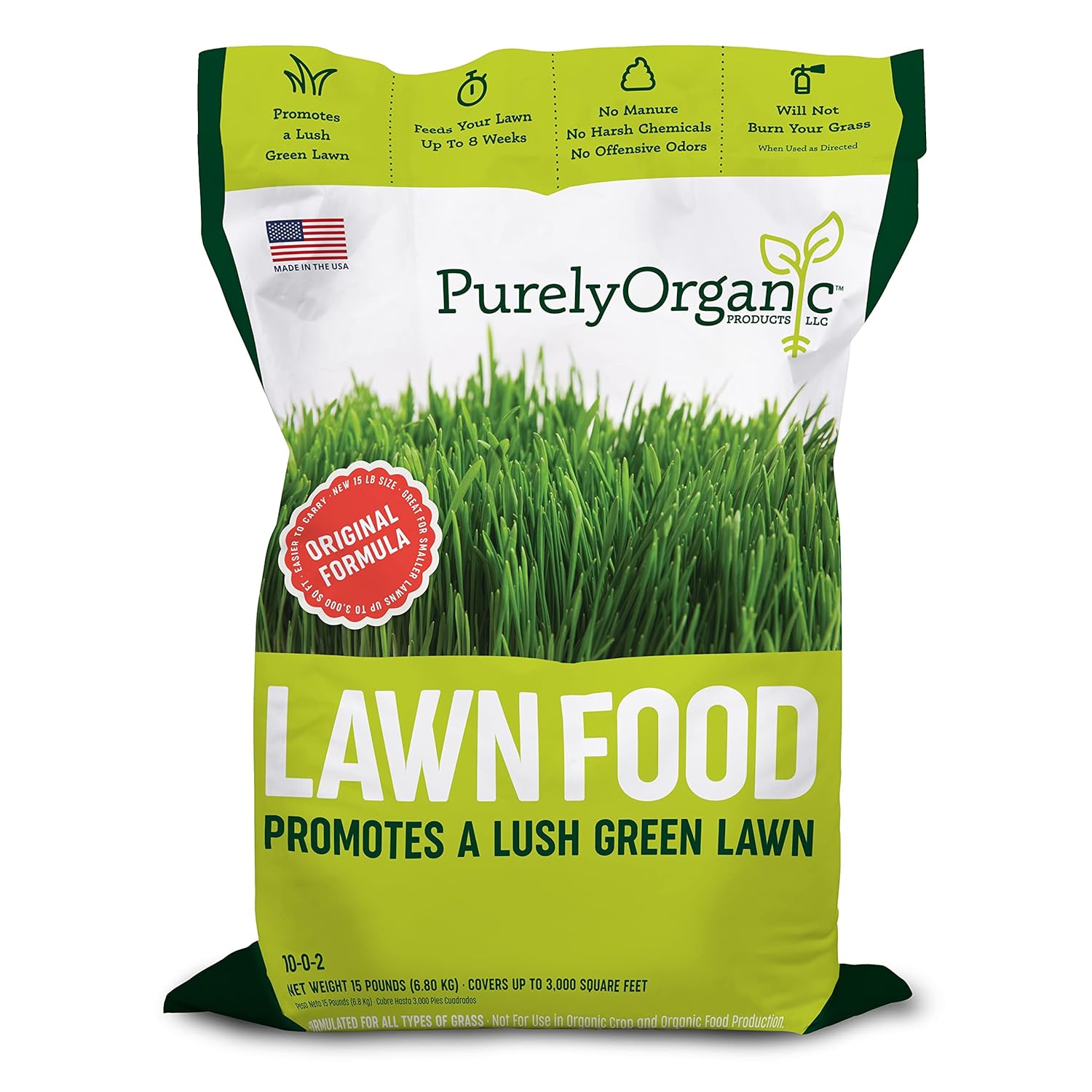 Purely Organic Products Lawn Food 10-0-2, 15 LB Bag (Covers 3,000 Square Feet) 15 Pounds (Covers 3,000 Square Feet)