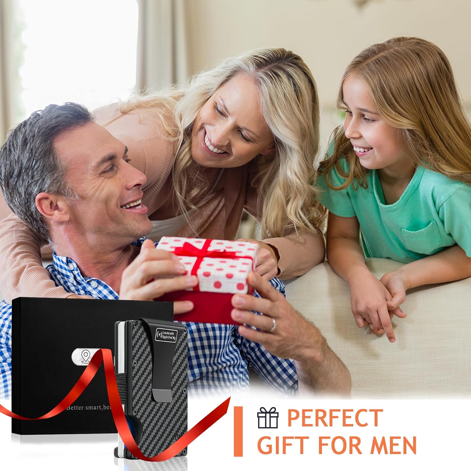 Trackable GPS Wallet for Men with Tracker Work with Apple Find My Finder Tracker Find My (iOS Only) (Carbon, Apple)