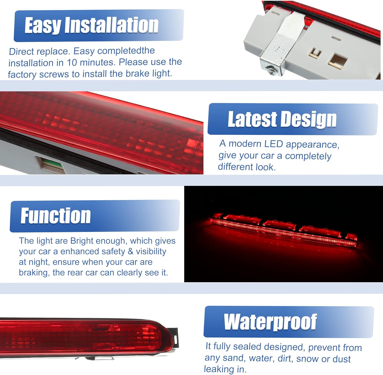 X AUTOHAUX High Level Third Rear Brake Stop Light A2038201456 for Mercedes Benz C-Class W203 Saloon Sedan ONLY 2001-2007 Red